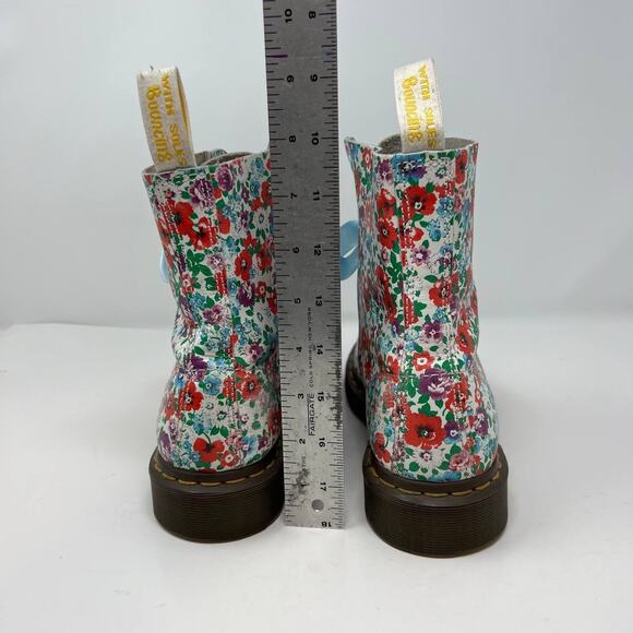 Dr. Marten Boots Women's Size 8 Blue Pascal Floral Print Ribbon Laces Combat - Picture 7 of 16